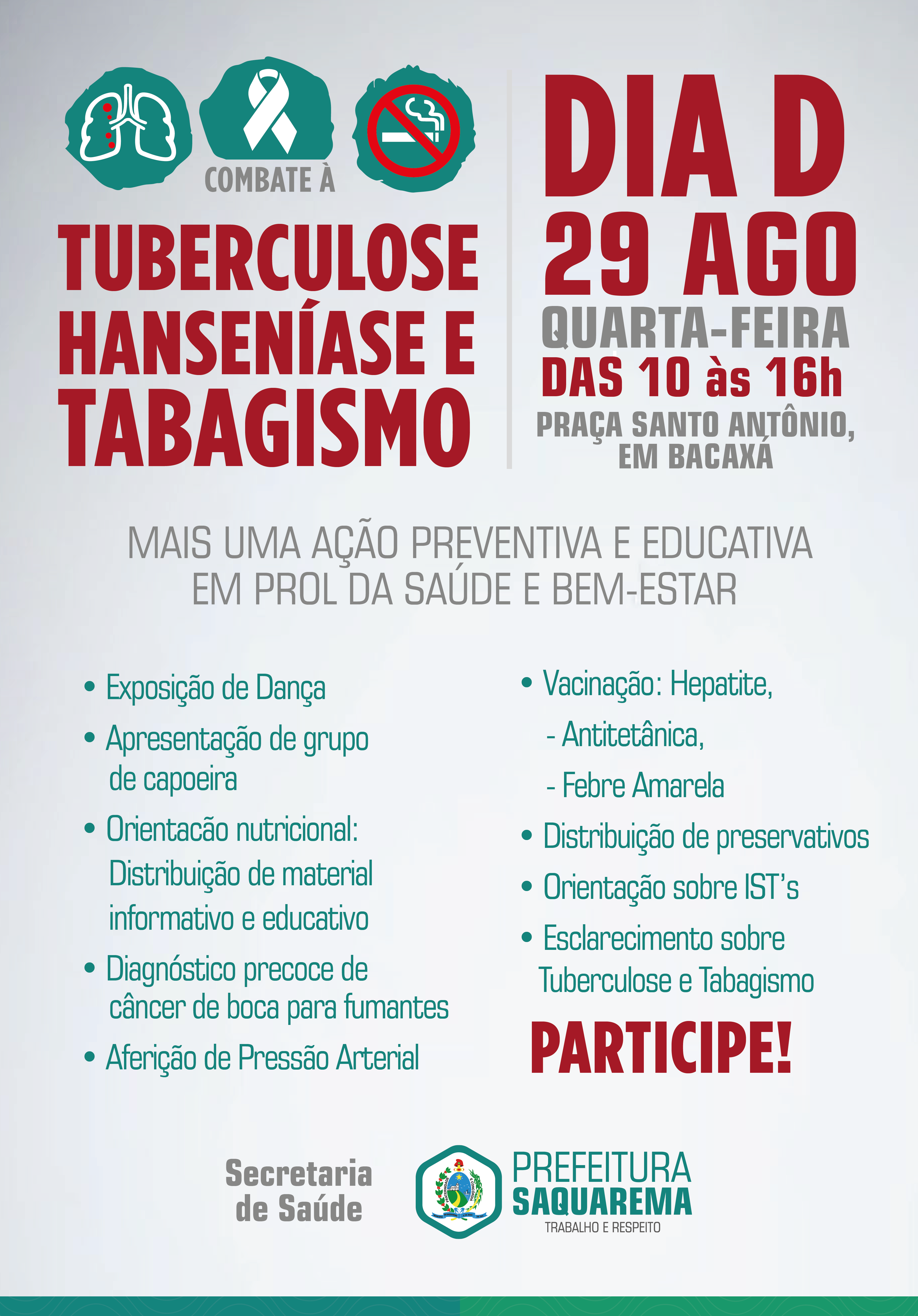 Dia D de combate à Hanseníase e à Tuberculose será no próximo dia 27